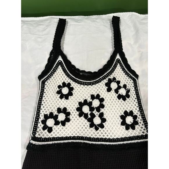 asos Black & White Crocheted Knit Hippe Boho Sundress Size 4 - Picture 3 of 8